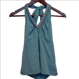 a.n.a Teal Embellished Halter Tank Top